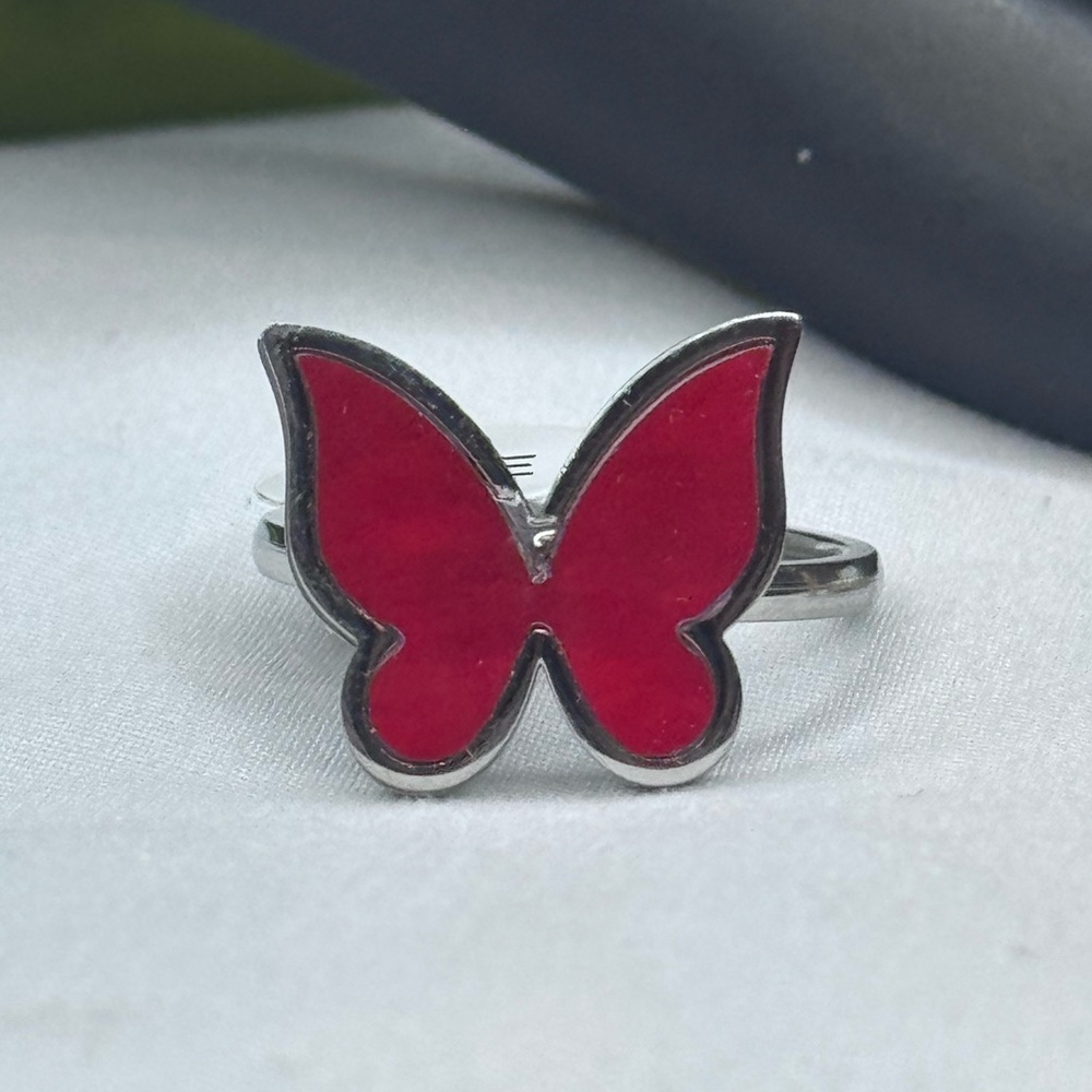 Elegant Red Butterfly Ring - Stainless Steel SZ 9.5